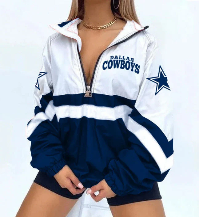 Women’s Football Print V-Neck Zipper Sweatshirt Jacket