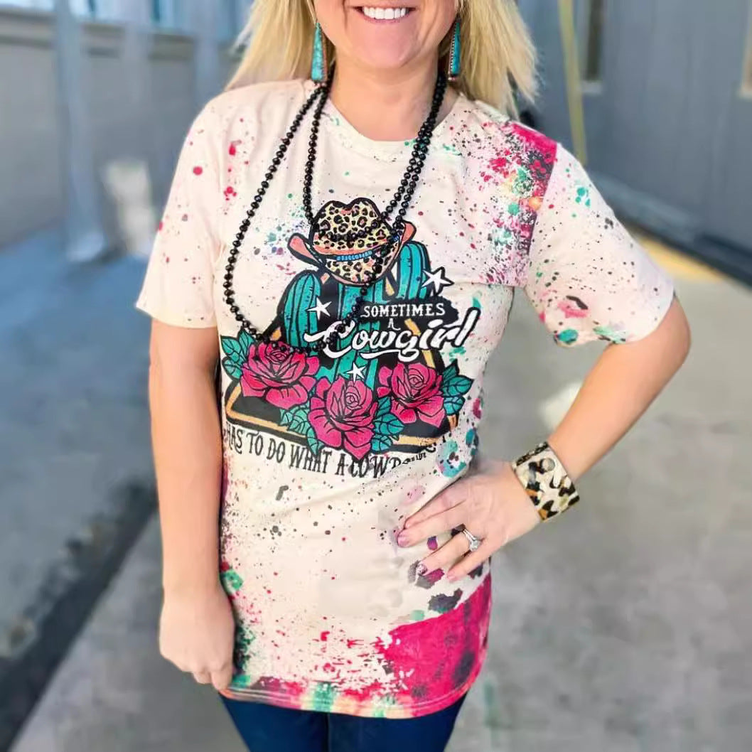 Boujee Cowgirl Acid Wash Bleached Shirt