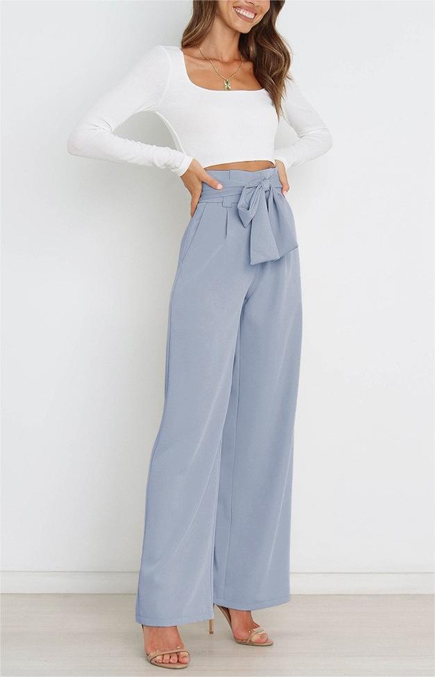 Tie Front Paperbag Wide Leg Pants