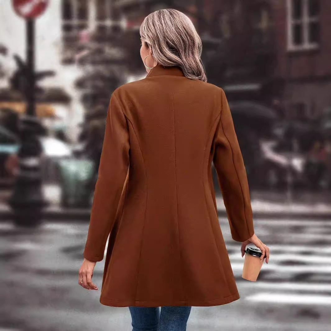 Collared Neck Long Sleeve Longline Coat