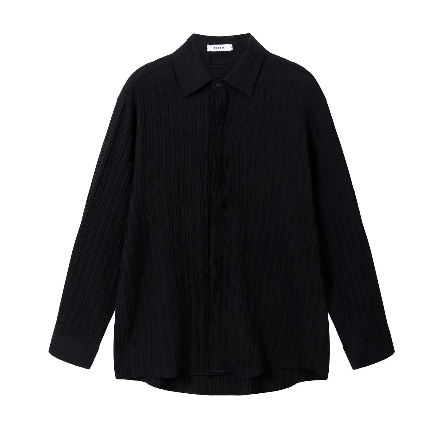 Men Long-Sleeve Button-Up Ribbed Plain Shirt