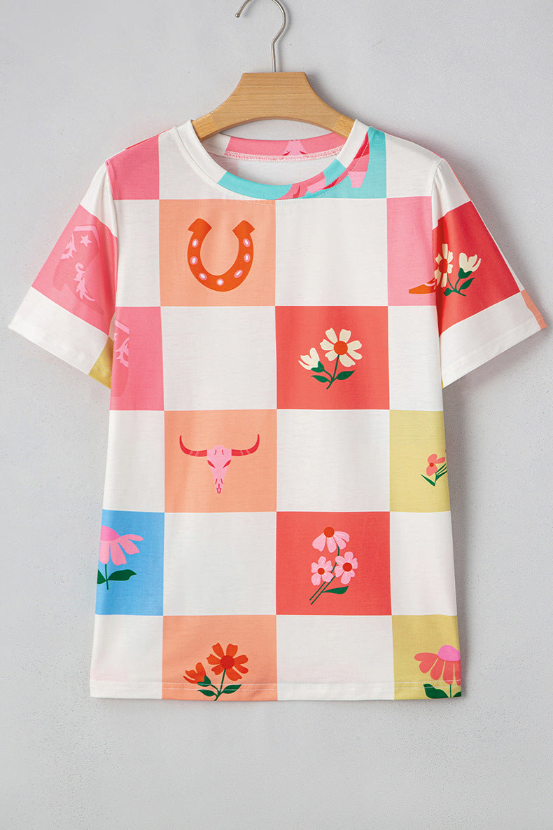 Checkered cowgirl tee