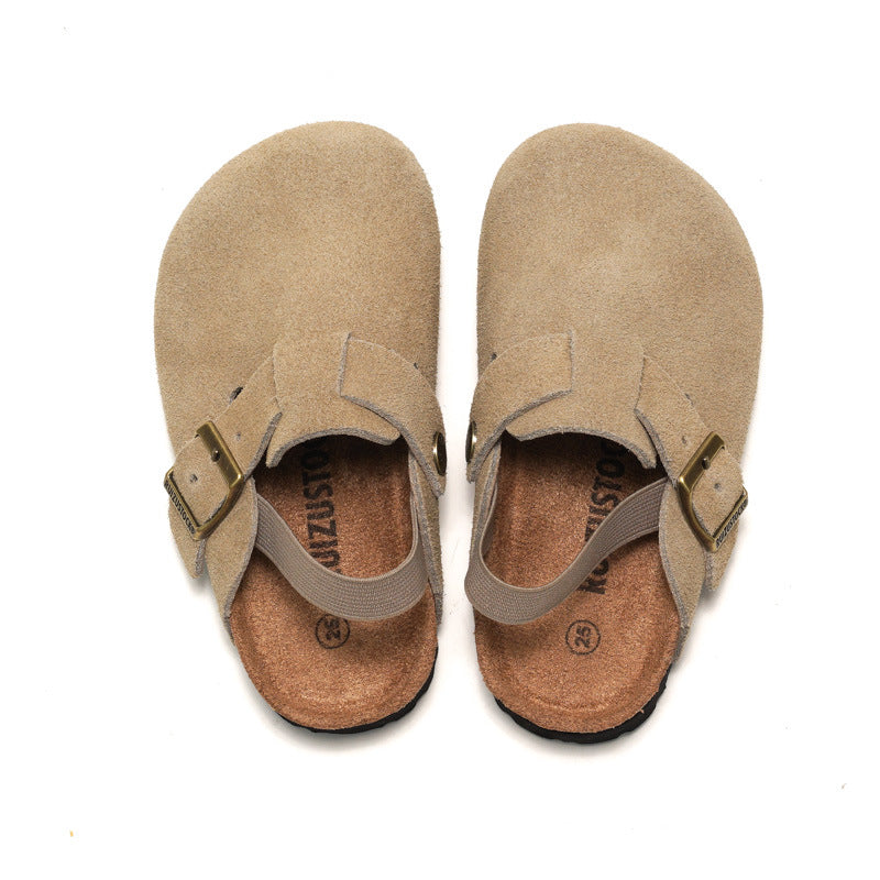 Kids Slippers Retro Suede Buckle Clogs