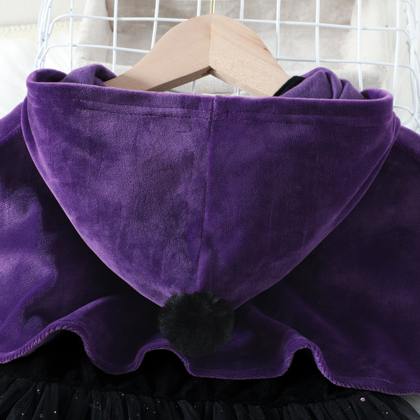 Little Princess Glittery Mesh Dress with Hooded Cape for Halloween