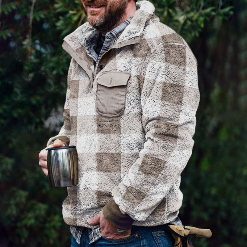 Men Plaid Plush Pullover