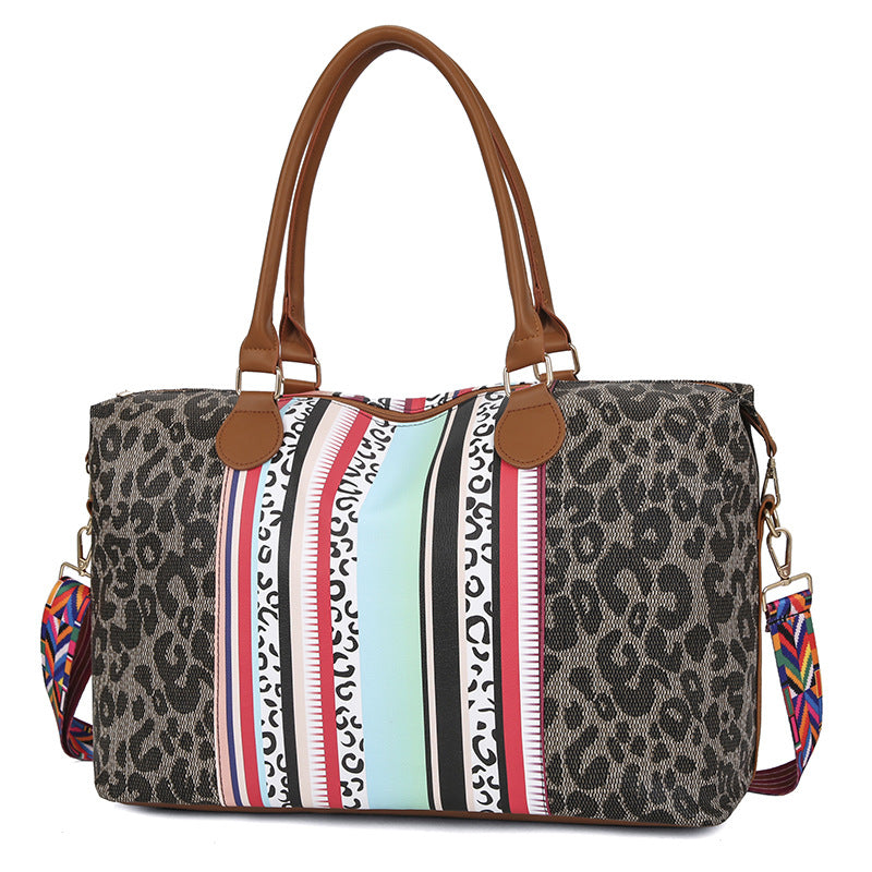 Checkered Leopard Print Duffle Bag