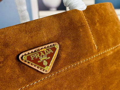 PRADA Tote Bag Suede Brown