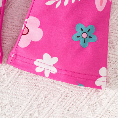 2pcs Baby Girls Floral Print Long Sleeve Top And Pants Set
