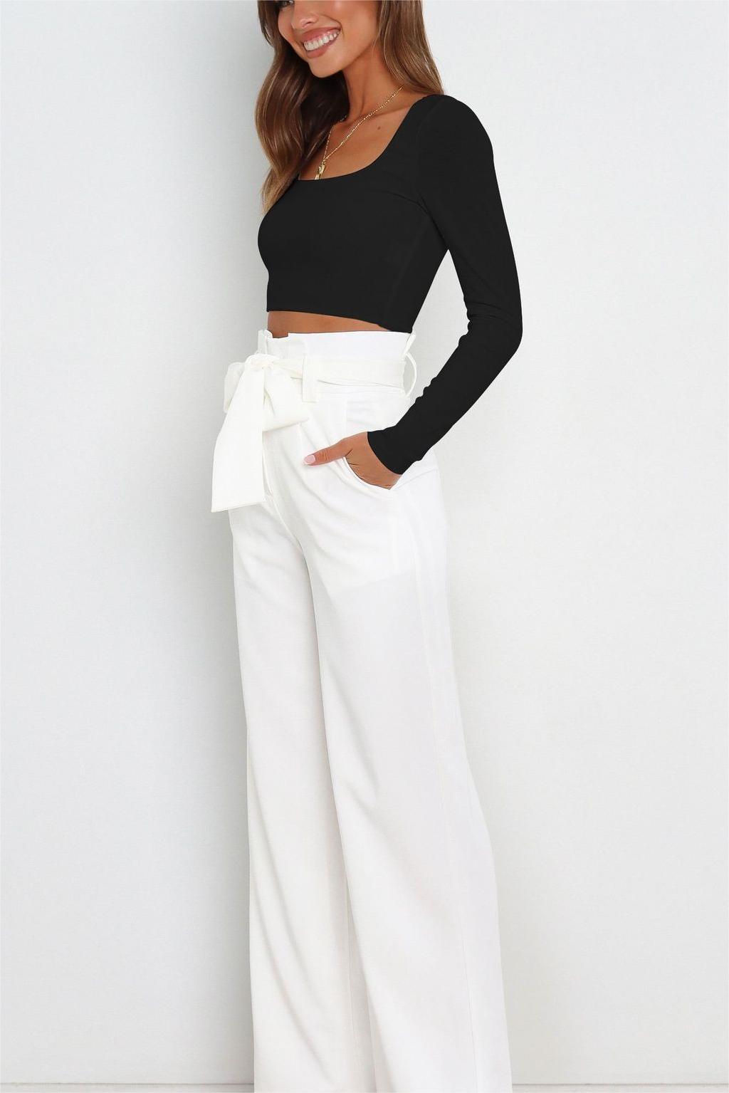 Tie Front Paperbag Wide Leg Pants