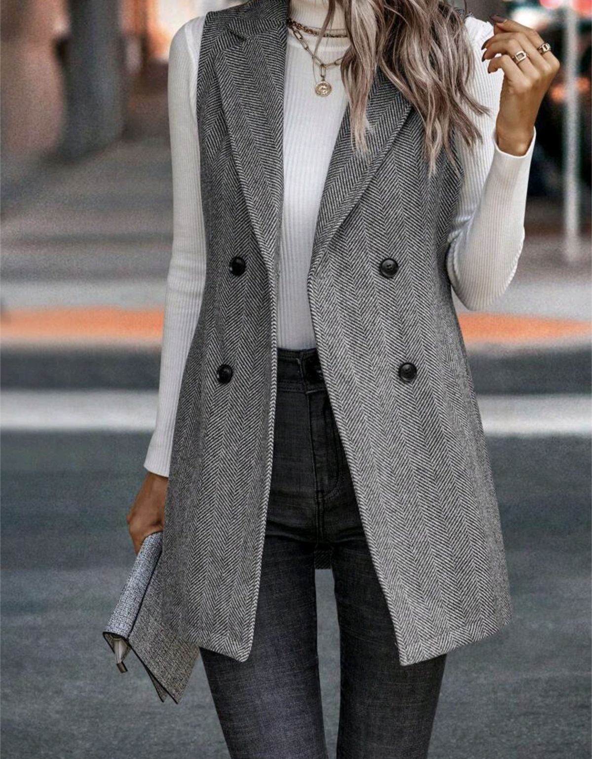 Women's Autumn Commuting Double-Breasted V-Neck Vest