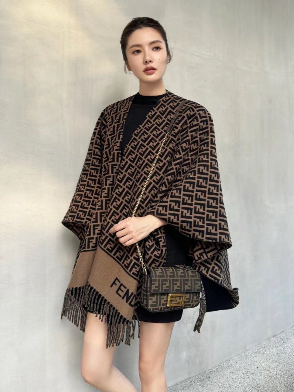 Brown Wool and Silk Shawl Wrap Poncho