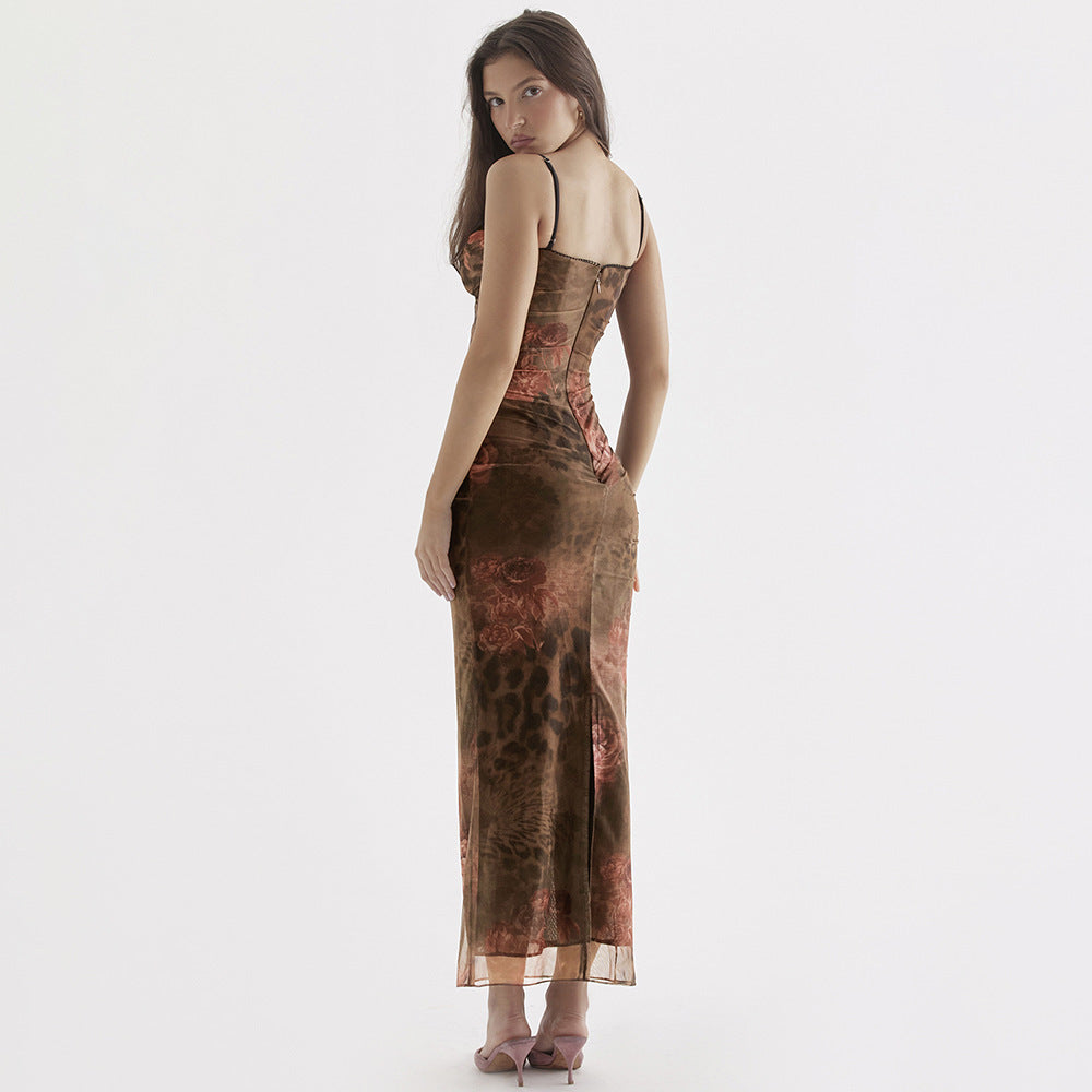 Mesh Floral Corset Maxi Dress