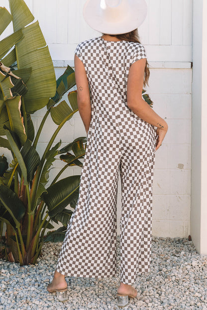 Khaki Checkered Print Buttoned Jumper