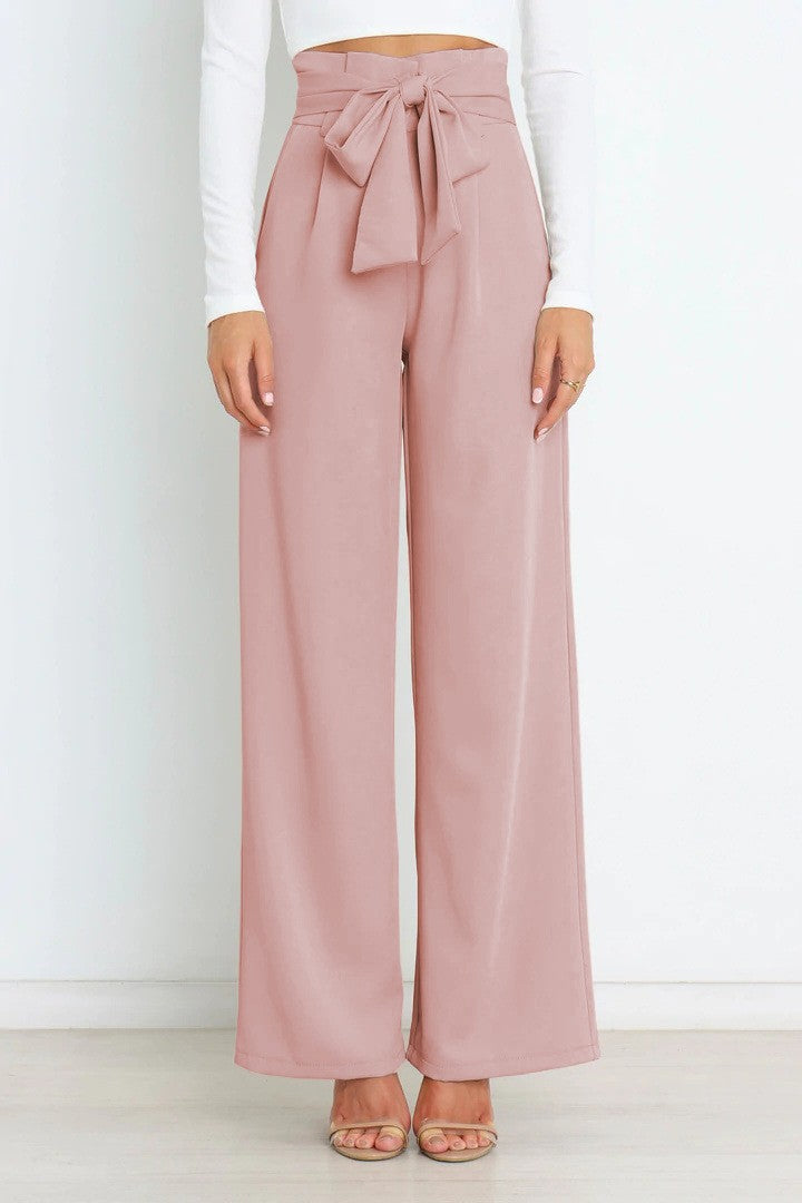 Tie Front Paperbag Wide Leg Pants