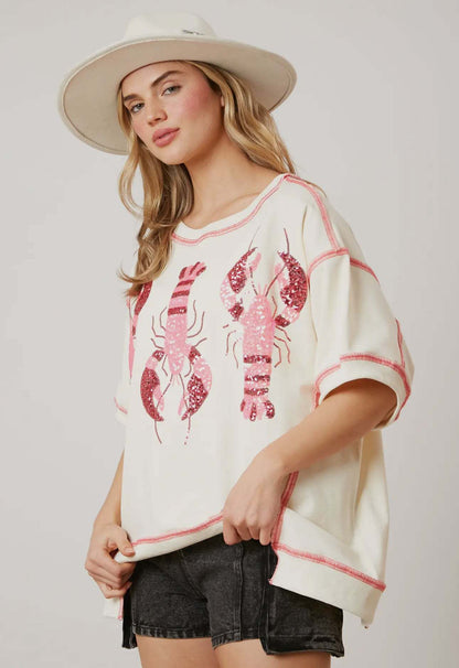 Sequin Crawfish French Terry Top
