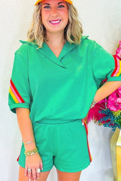 Rainbow Colorblock Collared Top & Shorts Set