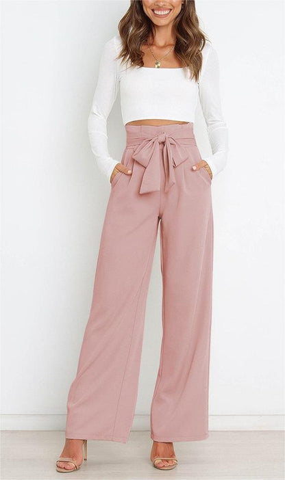 Tie Front Paperbag Wide Leg Pants