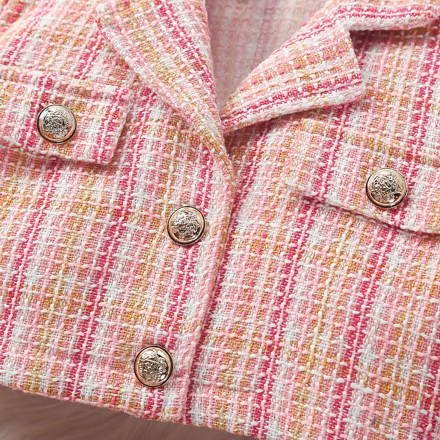 Girls Trendy Pink Tweed Jacket and Skirt Set