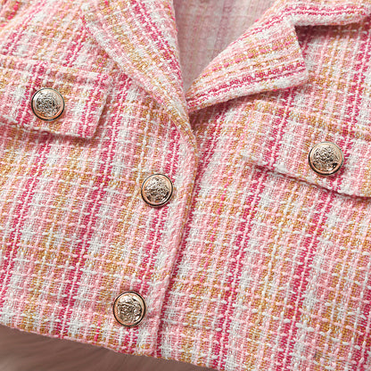 Girls Trendy Pink Tweed Jacket and Skirt Set
