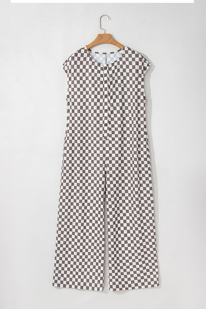 Khaki Checkered Print Buttoned Jumper