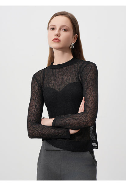 Elegant Sheer Leaf Textured Top