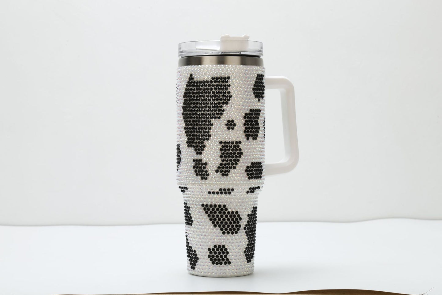 Rhinestone Cow Print 40oz Double Wall Stainless Steel Vacuum Tumbler With Handle