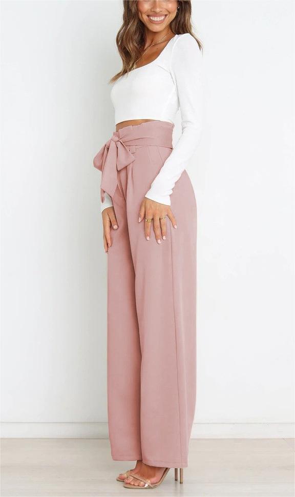 Tie Front Paperbag Wide Leg Pants
