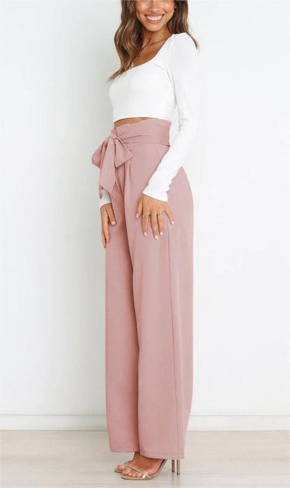 Tie Front Paperbag Wide Leg Pants