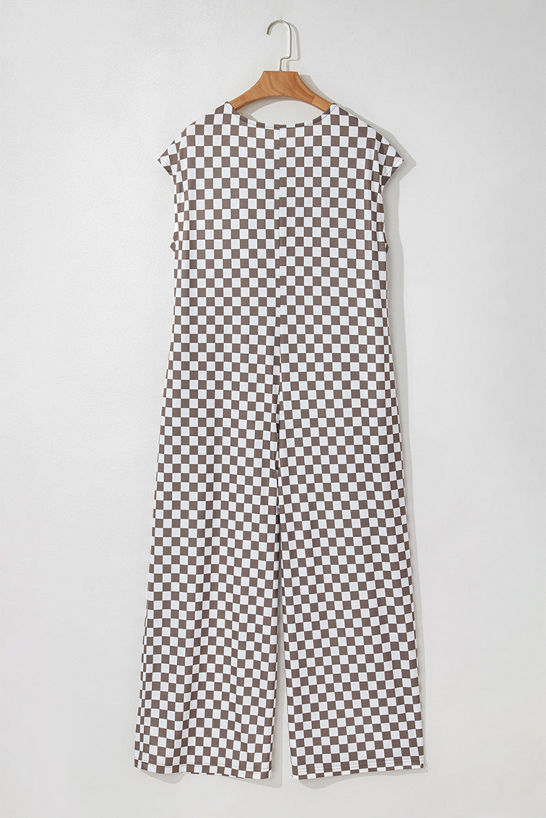 Khaki Checkered Print Buttoned Jumper