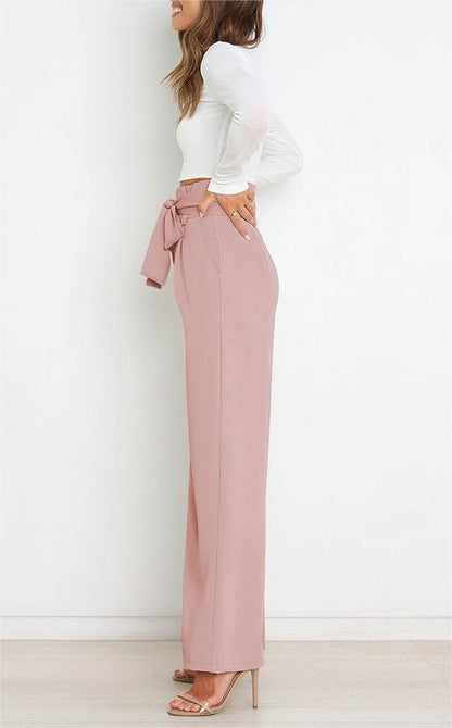Tie Front Paperbag Wide Leg Pants