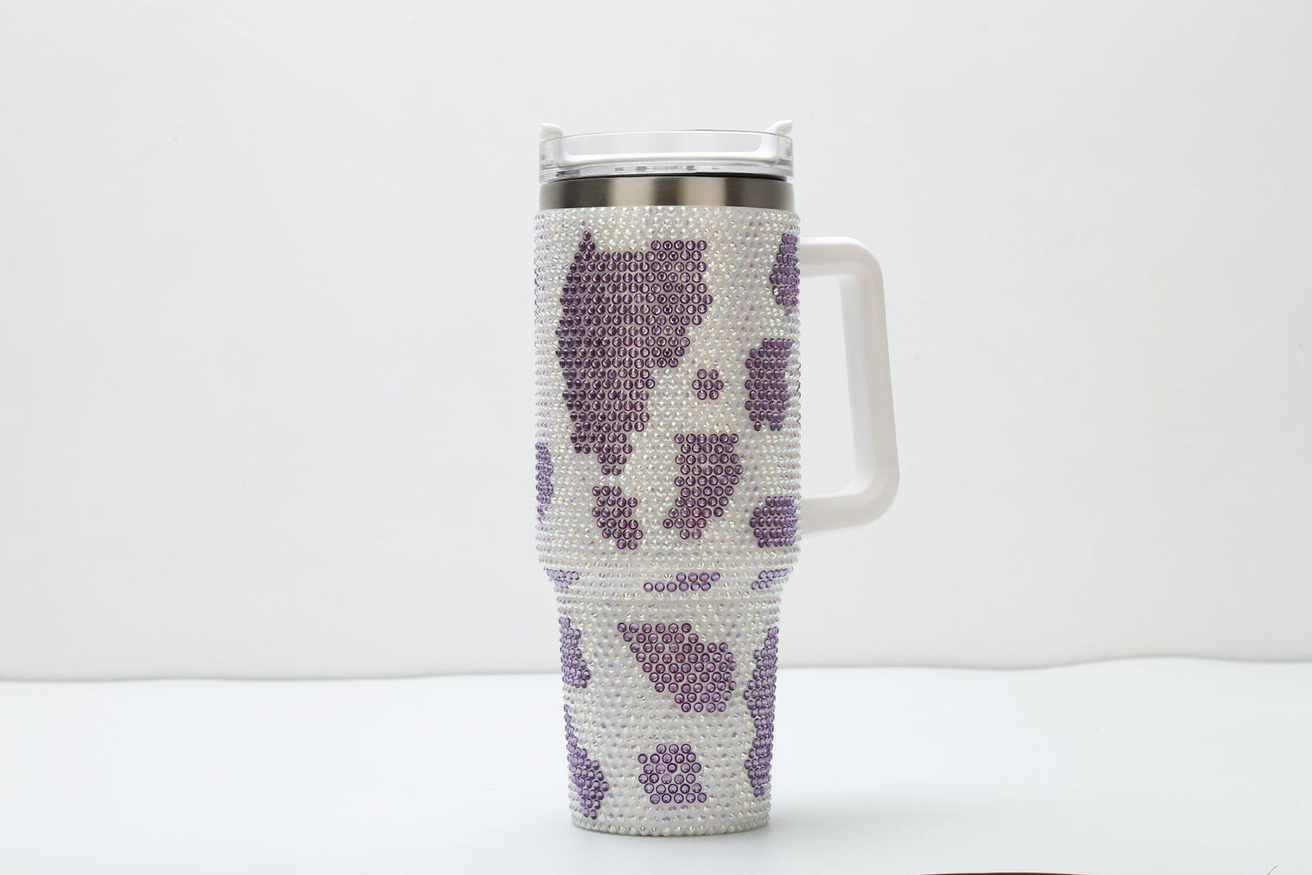 Rhinestone Cow Print 40oz Double Wall Stainless Steel Vacuum Tumbler With Handle