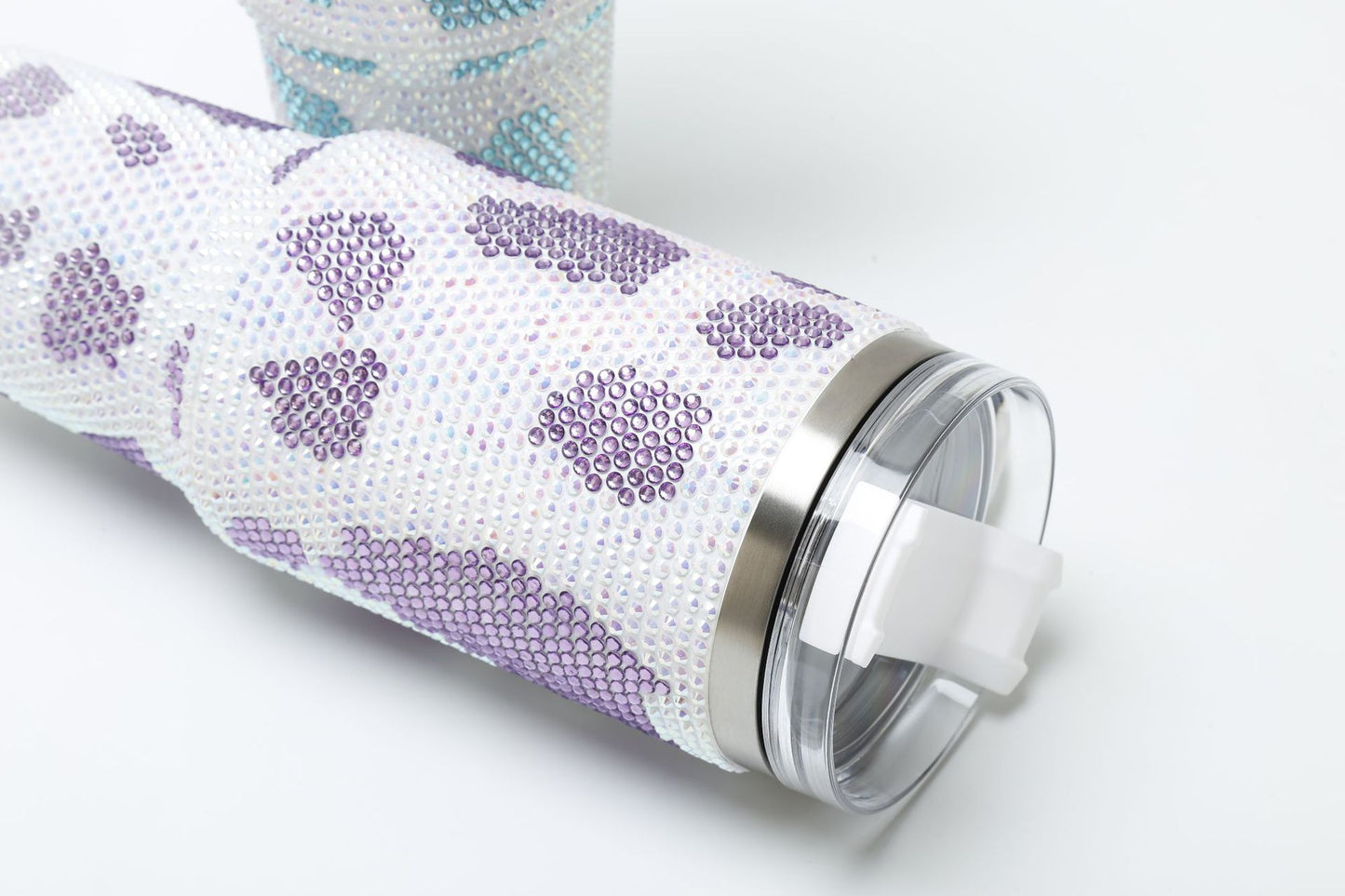 Rhinestone Cow Print 40oz Double Wall Stainless Steel Vacuum Tumbler With Handle
