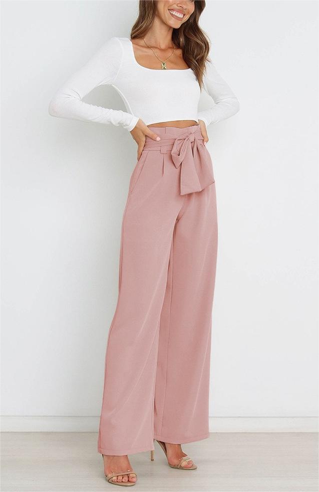 Tie Front Paperbag Wide Leg Pants
