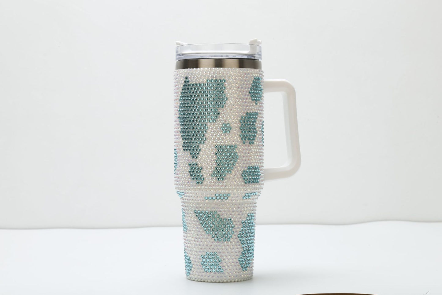 Rhinestone Cow Print 40oz Double Wall Stainless Steel Vacuum Tumbler With Handle
