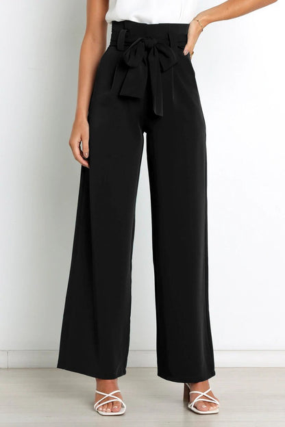 Tie Front Paperbag Wide Leg Pants
