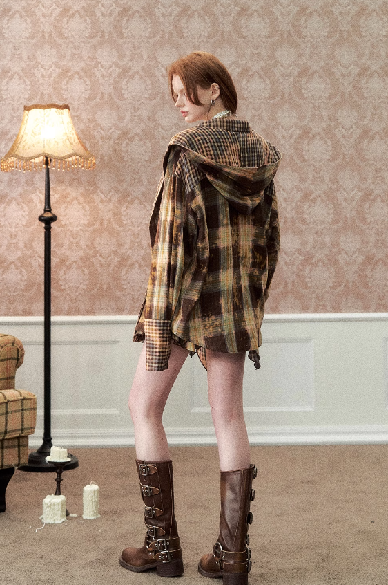 Check Shirt with Versatile Lace Vest Set
