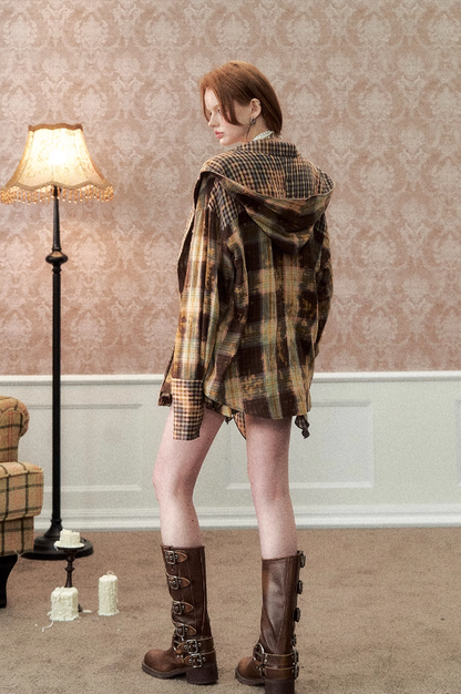 Check Shirt with Versatile Lace Vest Set