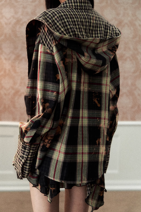 Check Shirt with Versatile Lace Vest Set