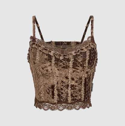 Check Shirt with Versatile Lace Vest Set