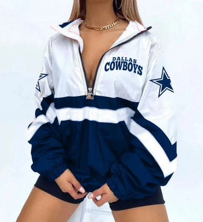 Women’s Football Print V-Neck Zipper Sweatshirt Jacket