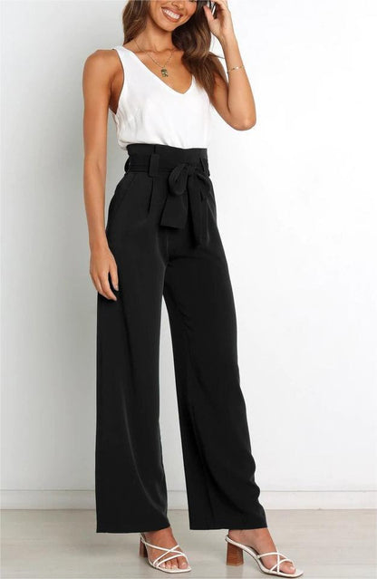 Tie Front Paperbag Wide Leg Pants