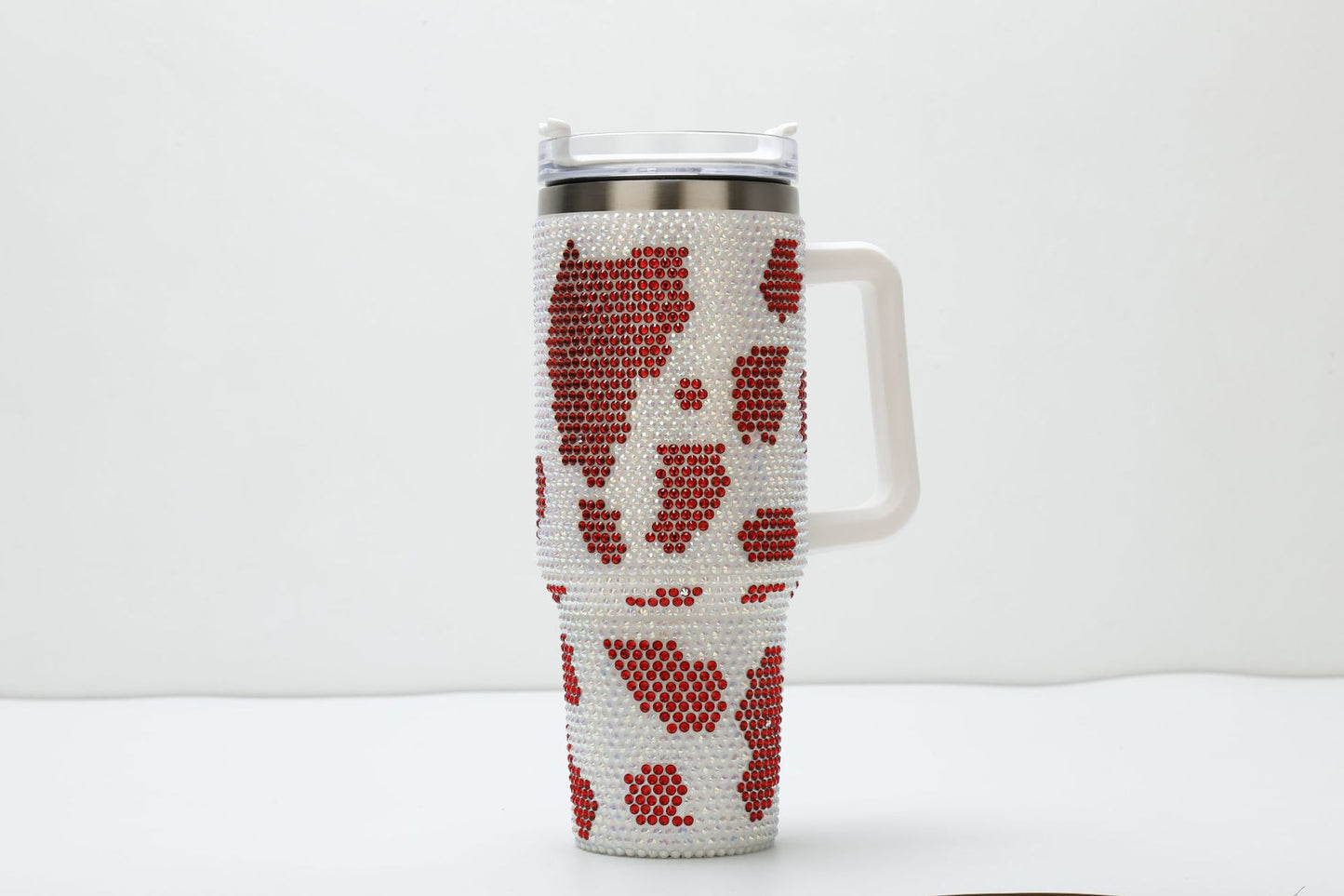Rhinestone Cow Print 40oz Double Wall Stainless Steel Vacuum Tumbler With Handle