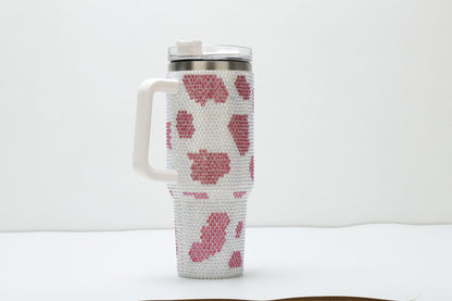 Rhinestone Cow Print 40oz Double Wall Stainless Steel Vacuum Tumbler With Handle
