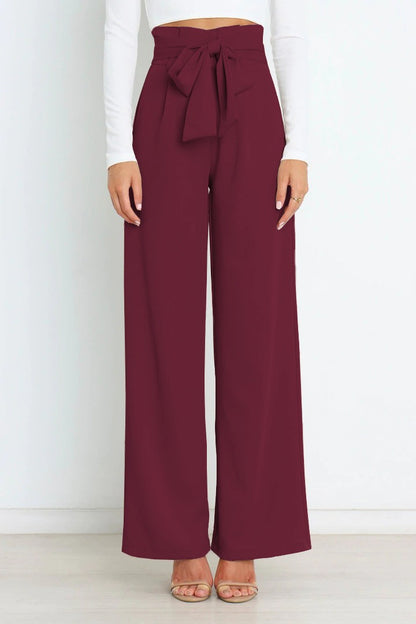 Tie Front Paperbag Wide Leg Pants