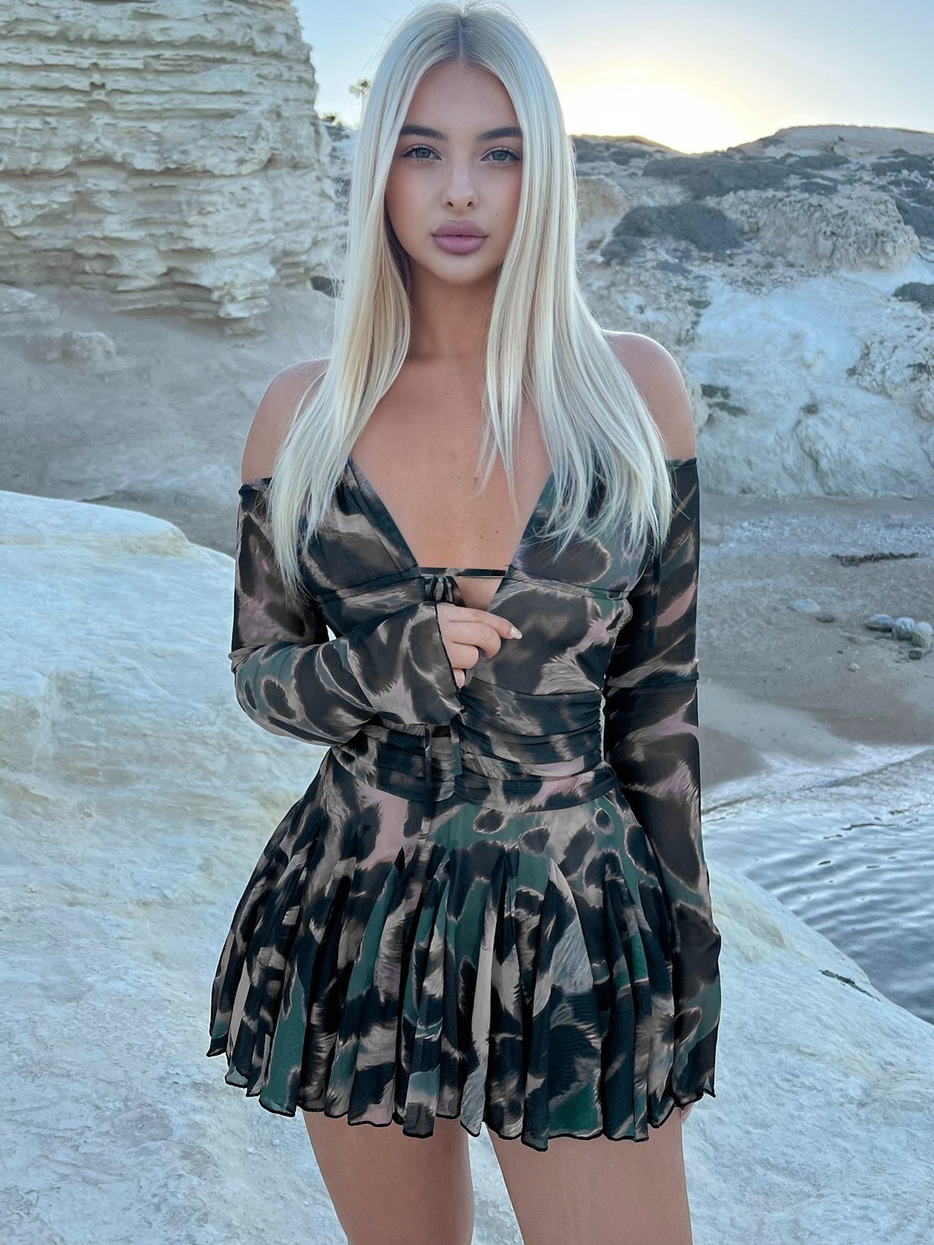 Camo mesh mini dress