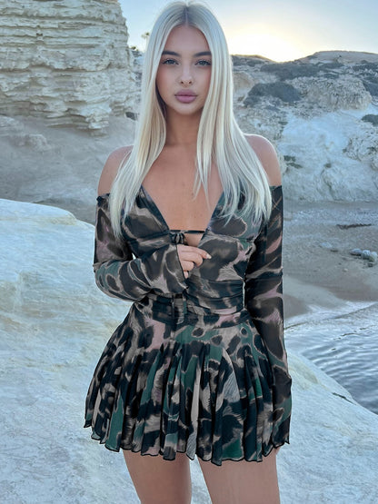 Camo mesh mini dress