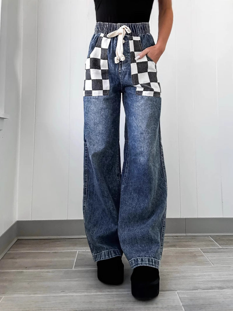 Checker pocket denim jeans
