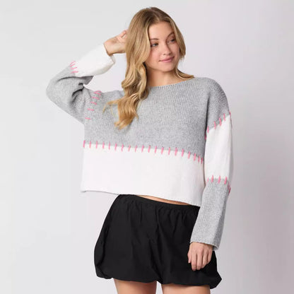Contrast Stitch Crewneck Sweater