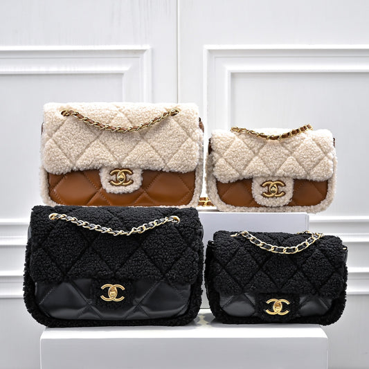 Shearling Lambskin Gold-Tone Metal Flap Bag