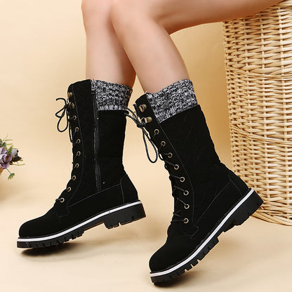 Winter Quilted Martin Boots with Lace Up and Side Zipper